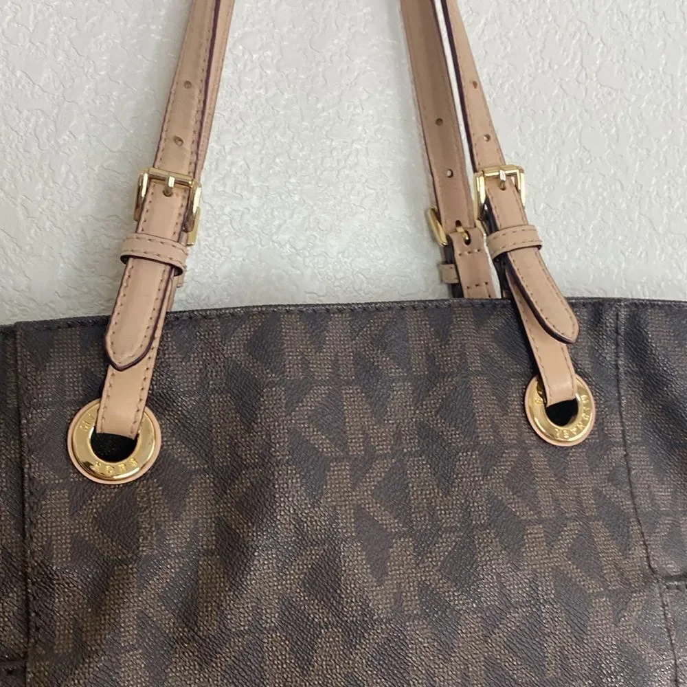 MICHAEL KORS Women’s Logo Monogram Pocket Tote Brown Bag